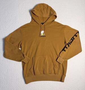 Social Scene Lucky Cat Maneki-neko Graphic Hoodie Mustard Yellow Size S